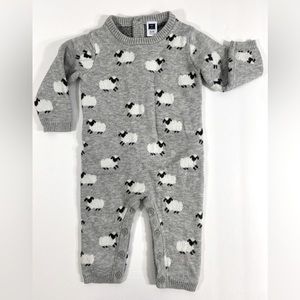 Janie and Jack Sweater One-Piece, 3-6 mos, gender neutral- gray w/sheep EUC